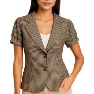 Italian Y2K Brown Pinstripe Short Sleeve Blazer with Puff Sleeves